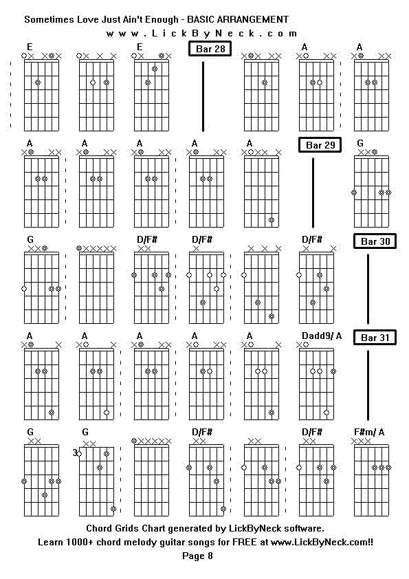 Chord Grids Chart of chord melody fingerstyle guitar song-Sometimes Love Just Ain't Enough - BASIC ARRANGEMENT,generated by LickByNeck software.